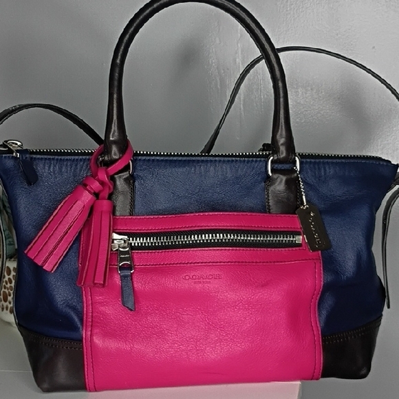 Coach Molly Purse Two-Tone Leather Satchel Bag — Navy Blue & Hot Pink 21134 - Picture 3 of 16